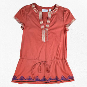 Kimchi & Blue Terracotta Embroidered Cotton Boho Peplum Style Tunic Top Size XS
